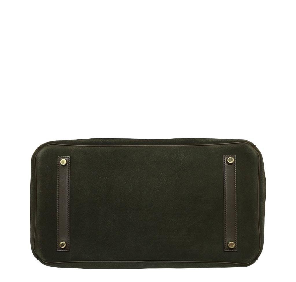 Hermes Birkin 35 Grizzly Vert De Gris Veau Swift Leather Suede Permabrass Hardware - Image 7