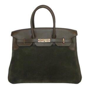 Hermes Birkin 35 Grizzly Vert De Gris Veau Swift Leather Suede Permabrass Hardware