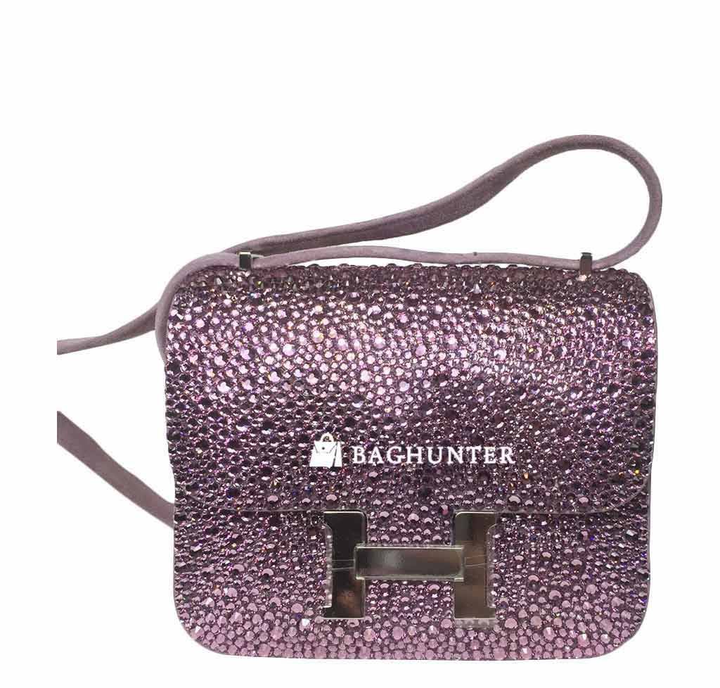 Hermes Constance Mini 18 Lilas Swarovski Crystal Suede Palladium Hardware
