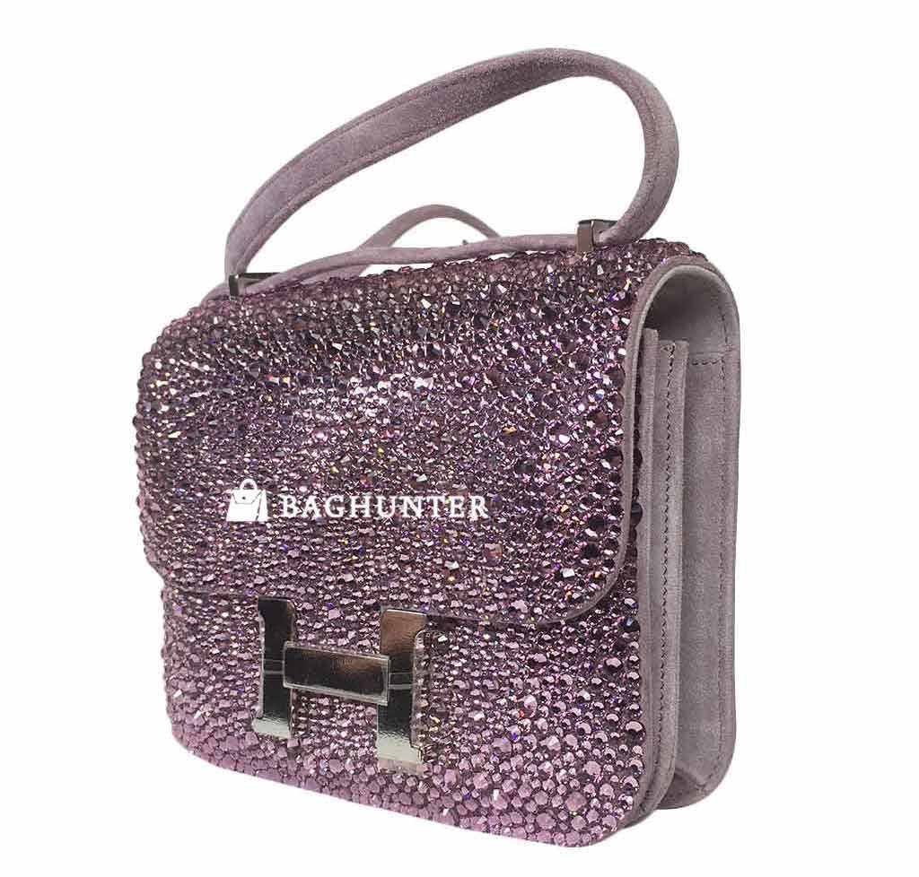 Hermes Constance Mini 18 Lilas Swarovski Crystal Suede Palladium Hardware - Image 6