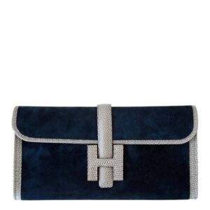 Hermes Jige 29 Blue Ocean Gris Fonce Suede Lizard Clutch