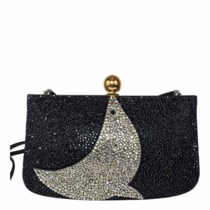 Hermes Sac A Malice Seal Black Suede Swarovski Crystal Gold Plated Closure
