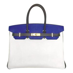Hermes Birkin 35 HSS Blue Electric White Graphite Epsom Leather Brushed Gold Hardware
