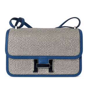 Hermes Constance Elan Bleu de Galice Swift Leather Swarovski Crystal Palladium Hardware