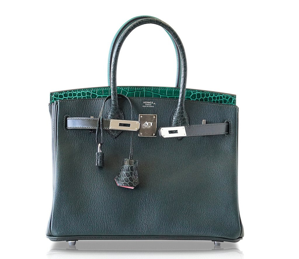 Hermes Birkin 30 Patchwork Vert Multi-Material Palladium Hardware Limited Edition - Image 2