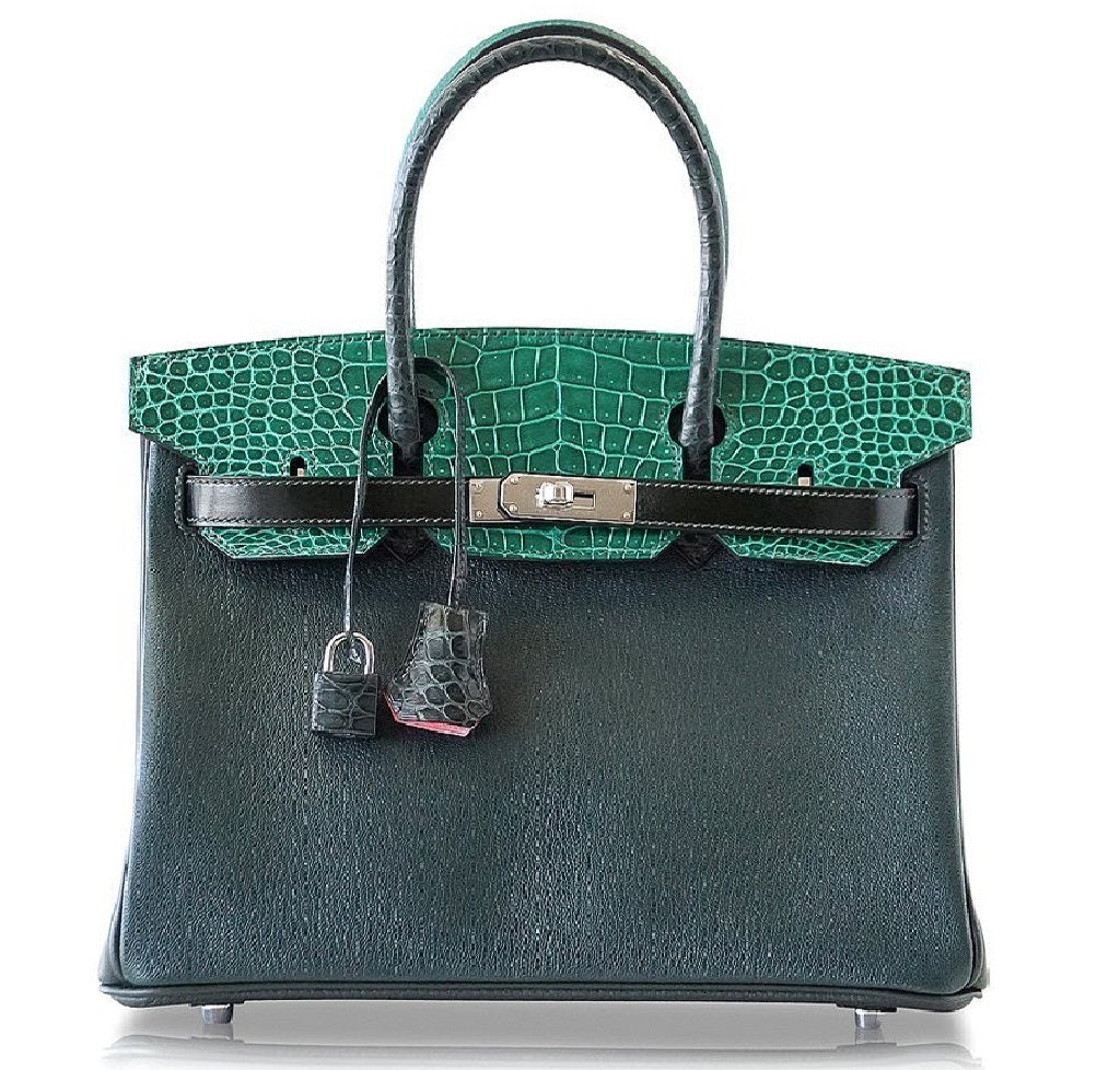 Hermes Birkin 30 Patchwork Vert Multi-Material Palladium Hardware Limited Edition