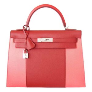 Hermes Kelly 32 Sellier Flag Flamingo Coral Epsom Leather Palladium Hardware