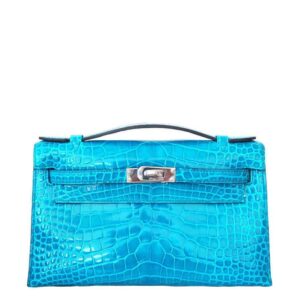 Hermès Alligator Kelly Pochette Mini Bag Blue Izmir