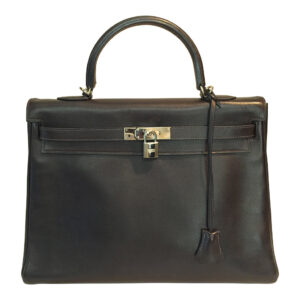 Hermes Kelly 35 Ebene Evergrain Calfskin Palladium Hardware