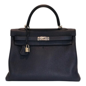 Hermes Kelly Retourne 35 Bleu Nuit Togo Leather Palladium Hardware