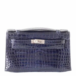 Hermes Kelly JPG Pochette Bleu Abyss Crocodile Palladium Hardware