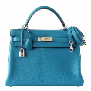 Hermes Kelly Mou 32 Blue Izmir Togo Leather Palladium Hardware