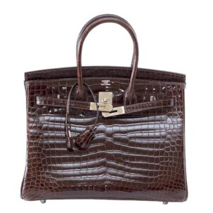 Hermes Birkin 35 Chocolate Porosus Crocodile Palladium Hardware