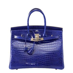 Hermes Birkin 35 Bleu Electrique Porosus Crocodile Palladium Hardware