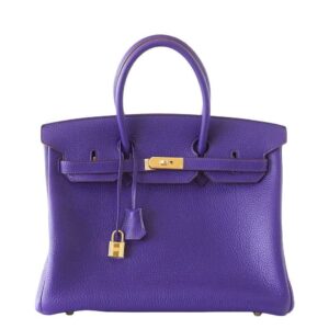 Hermes Birkin 35 Iris Rose de Bois Special Order Horseshoe Clemence Leather Gold Hardware