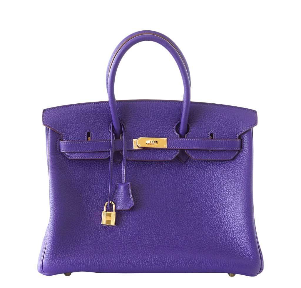 Hermes Birkin 35 Iris Rose de Bois Special Order Horseshoe Clemence Leather Gold Hardware