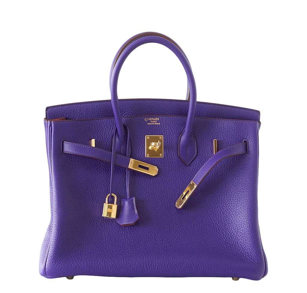 Hermes Birkin 35 Iris Rose de Bois Special Order Horseshoe Clemence Leather Gold Hardware - Image 2