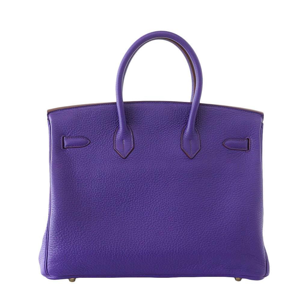 Hermes Birkin 35 Iris Rose de Bois Special Order Horseshoe Clemence Leather Gold Hardware - Image 3