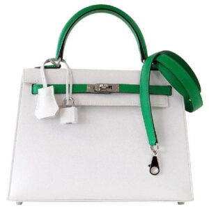 Hermes Kelly Sellier 25 HSS White Bamboo Epsom Leather Palladium Hardware