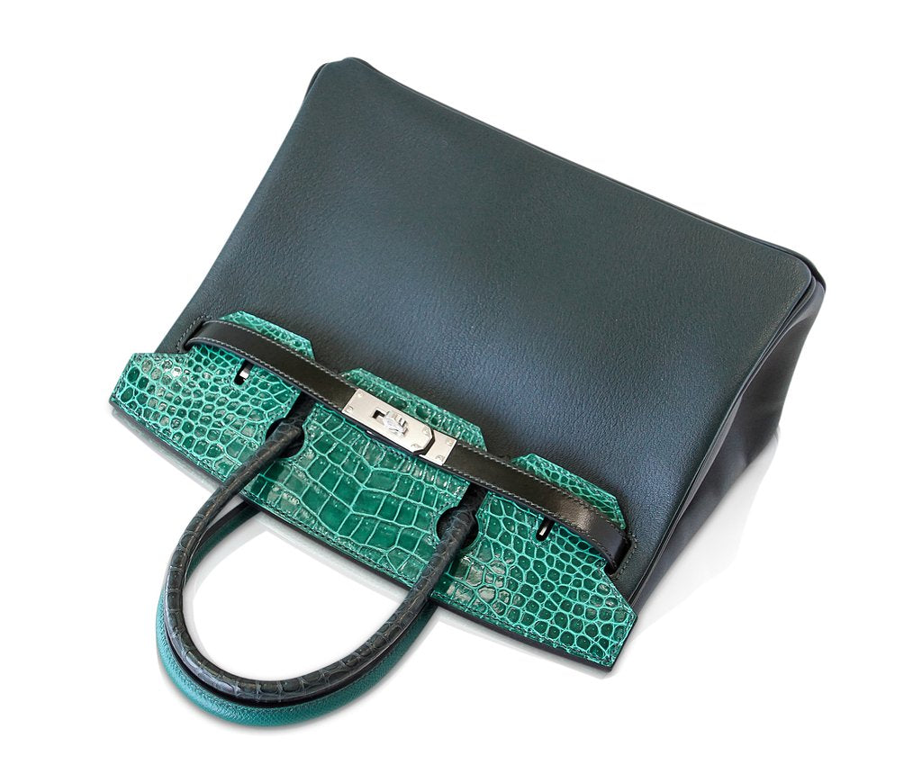Hermes Birkin 30 Patchwork Vert Multi-Material Palladium Hardware Limited Edition - Image 5