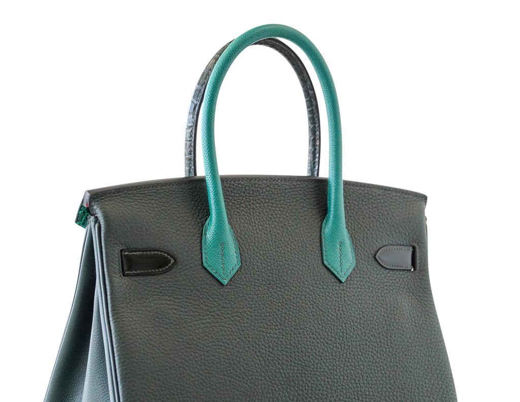 Hermes Birkin 30 Patchwork Vert Multi-Material Palladium Hardware Limited Edition - Image 8