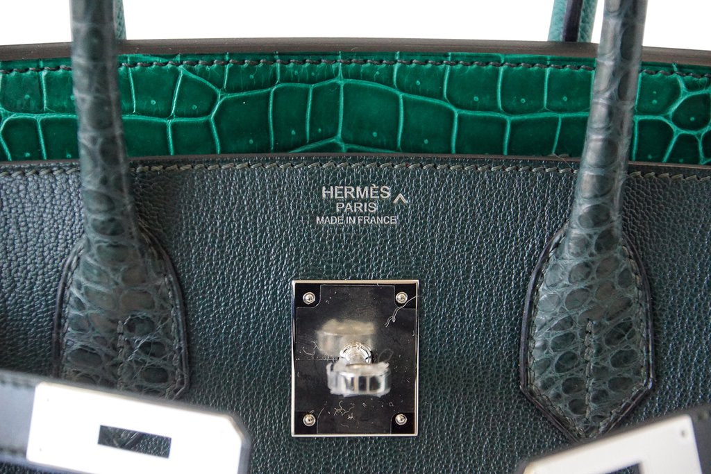 Hermes Birkin 30 Patchwork Vert Multi-Material Palladium Hardware Limited Edition - Image 11