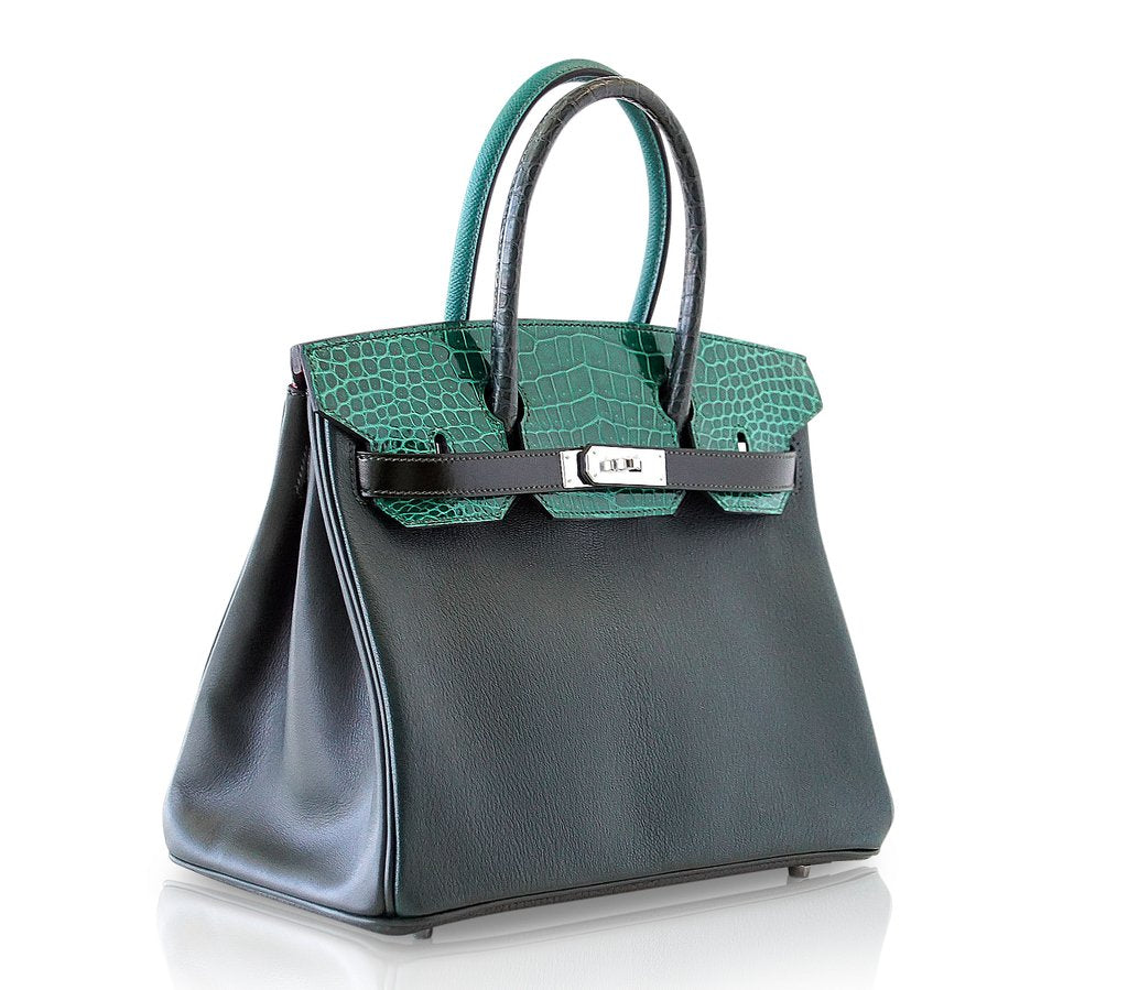 Hermes Birkin 30 Patchwork Vert Multi-Material Palladium Hardware Limited Edition - Image 4