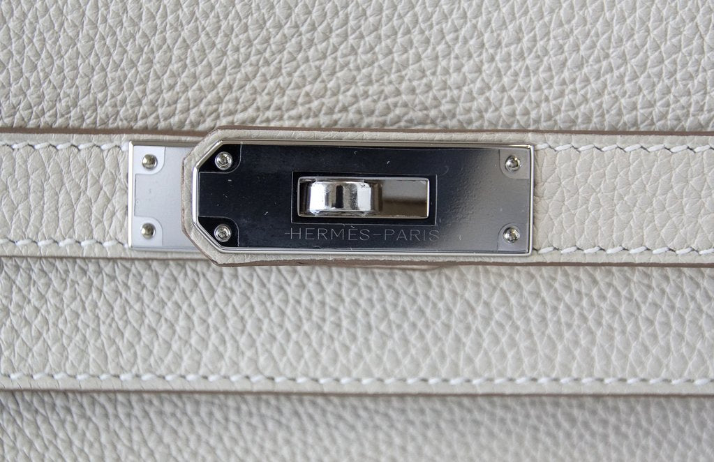Hermes Kelly 32 Au Gallop Craie Togo Barenia Sombrero Leather Palladium Hardware - Image 7
