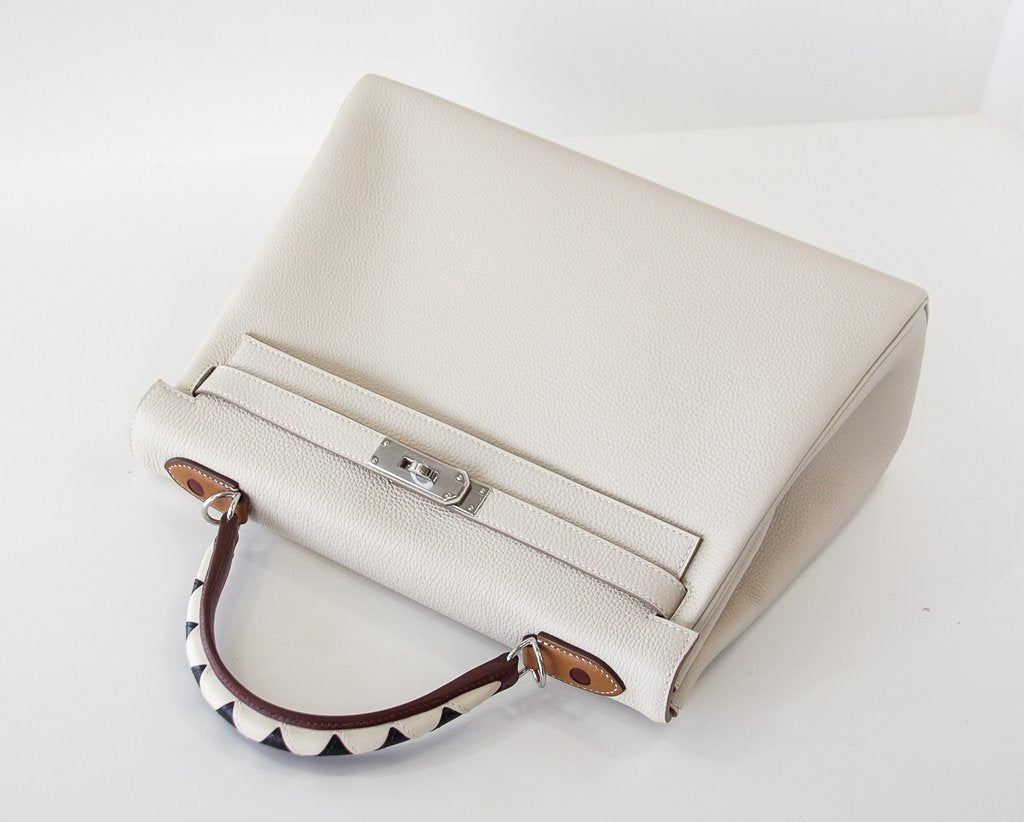 Hermes Kelly 32 Au Gallop Craie Togo Barenia Sombrero Leather Palladium Hardware - Image 5
