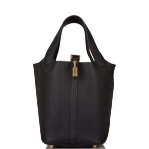 Hermes Picotin Lock 18 cm Black Clemence Leather Gold Hardware