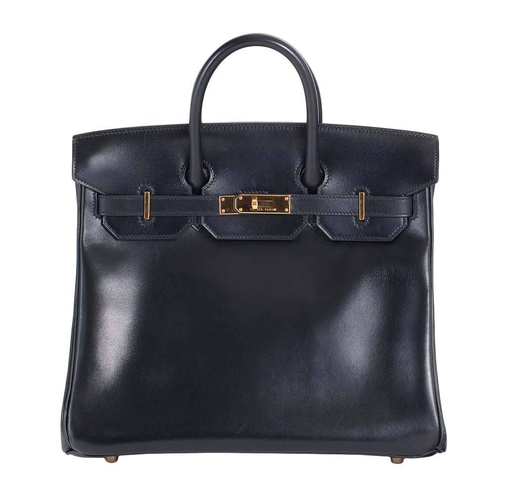 Hermes HAC 32 Black Box Calf Leather Gold Hardware