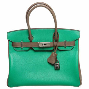 Hermes Birkin 30 Green & Brown Chevre Leather Palladium Hardware