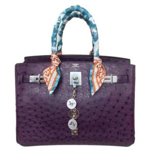 Hermes Birkin 30 Raisin Ostrich Leather Palladium Hardware
