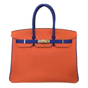 Hermes Birkin 35 HSS Blue Electric Orange Togo Leather Gold Hardware