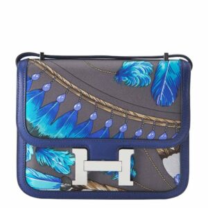 Hermes Constance Mini 18 Brasil Graphite Blue Thalassa Silk Swift Leather Palladium Hardware