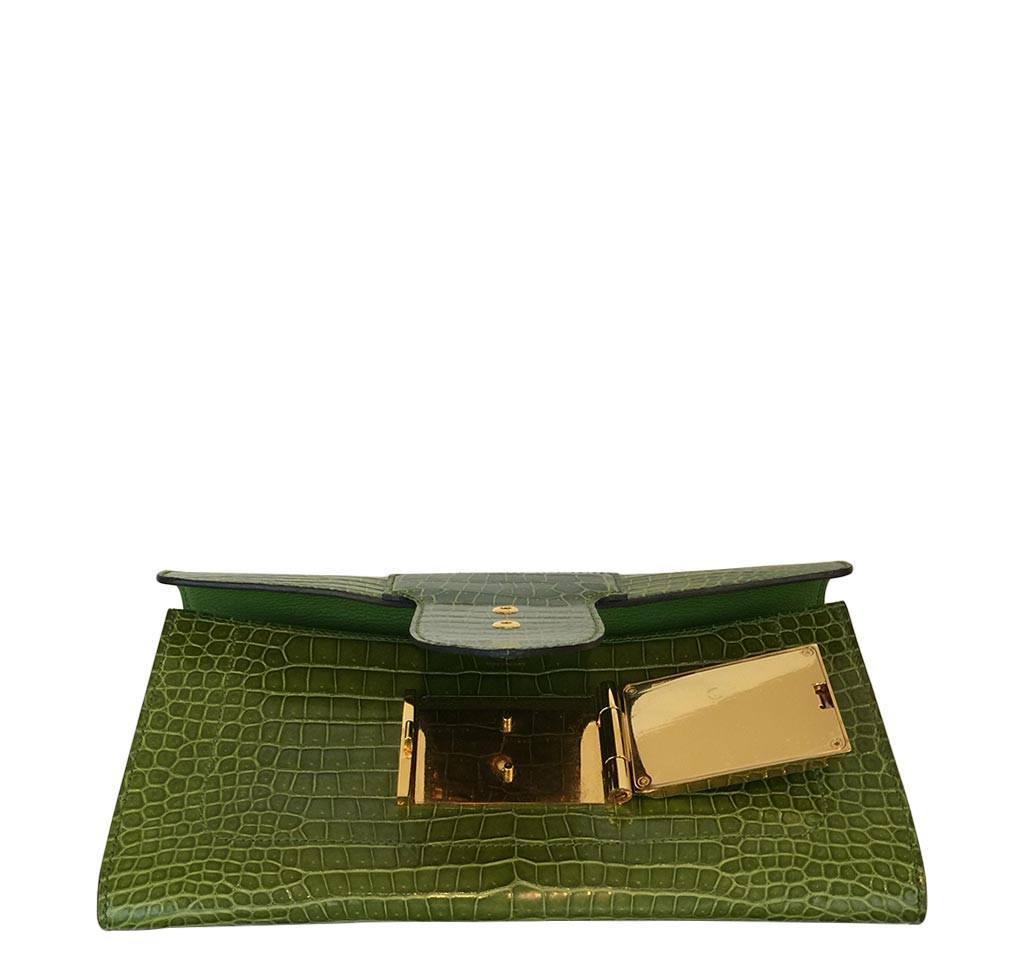 Hermes Goodlock Clutch Pelouse Porosus Crocodile Gold Hardware - Image 3