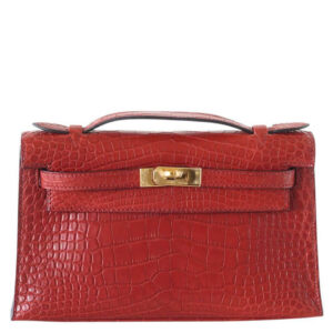 Hermes JPG Kelly Pochette Rouge H Matte Alligator Gold Hardware
