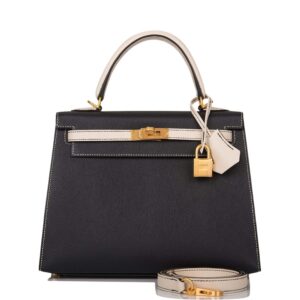 Hermes Kelly 25 Bi-Color Black Craie