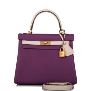 Hermes Kelly 25 Bi-Color Rose Azalee Craie
