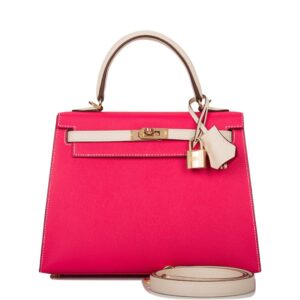 Hermes Kelly 25 Bi-Color Rose Extreme Craie