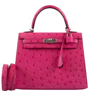 Hermes Kelly 25 Sellier Rose Tyrien Ostrich