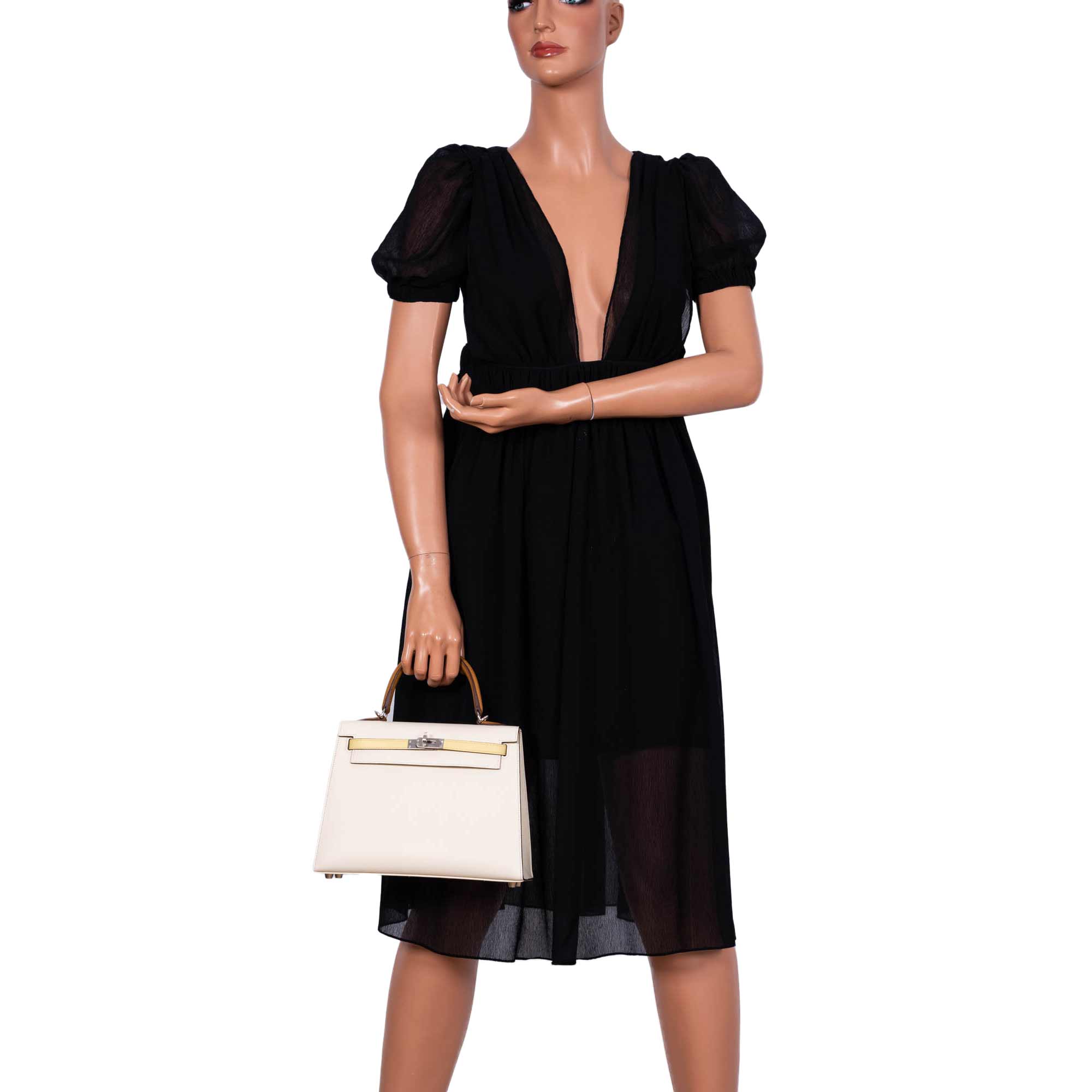Hermes Kelly 25 Sellier Limited Edition Tri-Color Nata, Jaune Poussin and Sesame Epsom Palladium Hardware - 2020, Y - Image 7