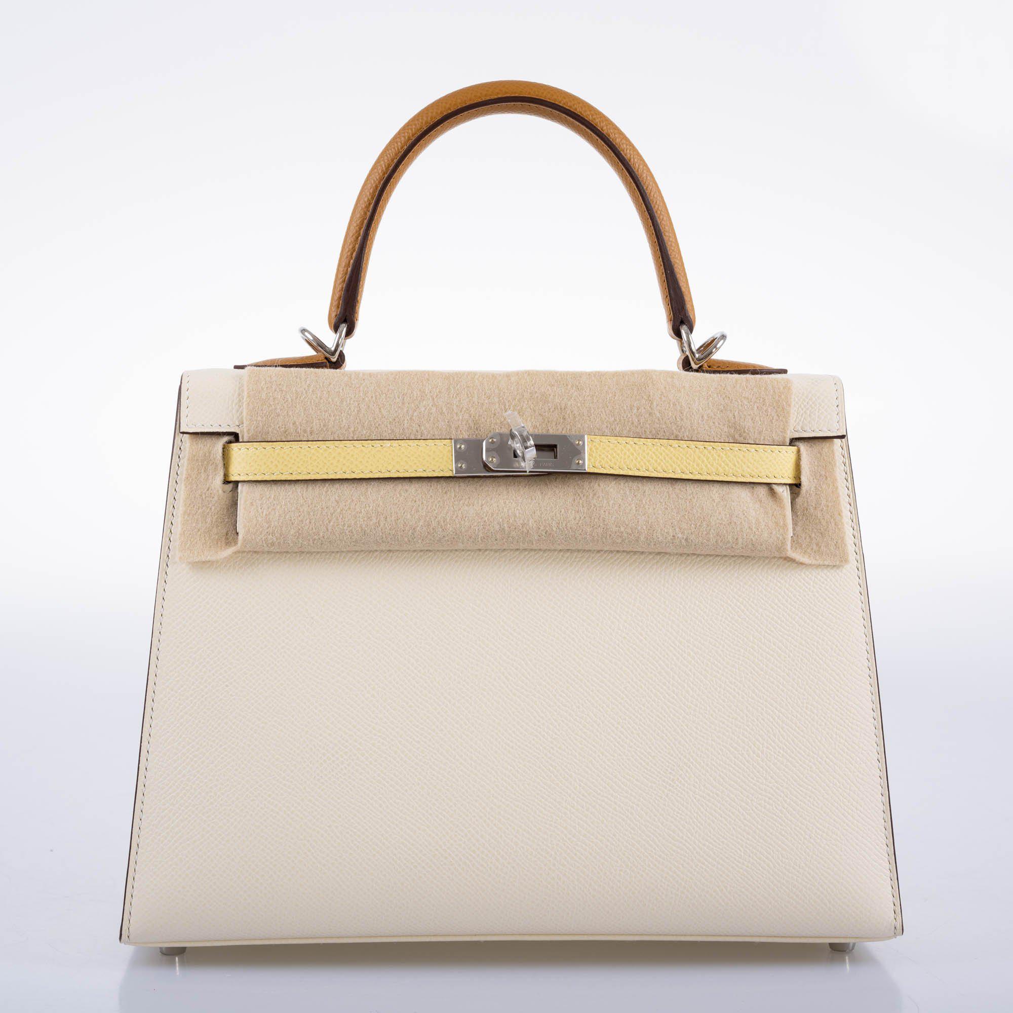 Hermes Kelly 25 Sellier Limited Edition Tri-Color Nata, Jaune Poussin and Sesame Epsom Palladium Hardware - 2020, Y - Image 5