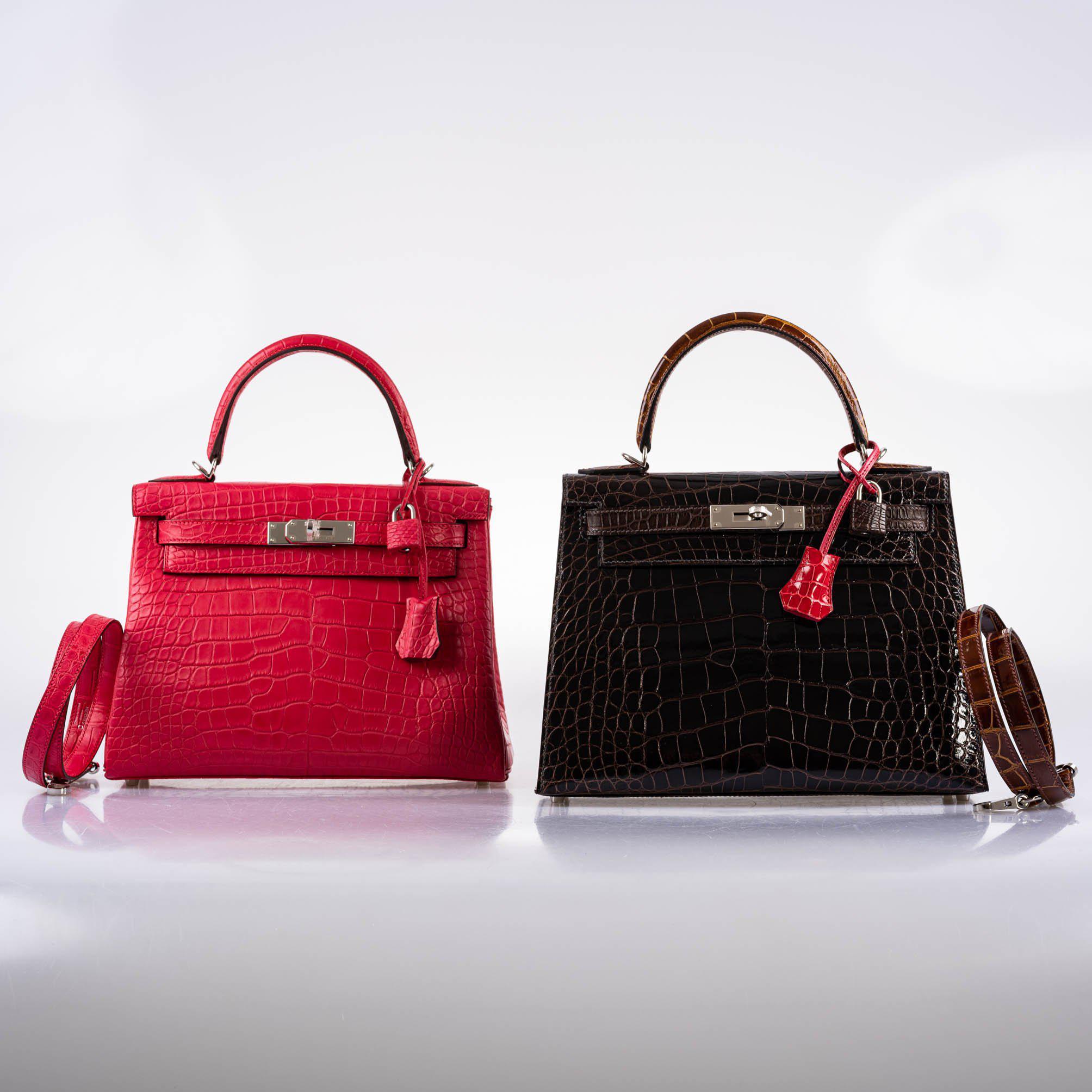 Hermes Kelly 28 Sellier Macassar, Ebene, Miel and Rose Extreme Alligator Palladium Hardware - 2021, Z - Image 7