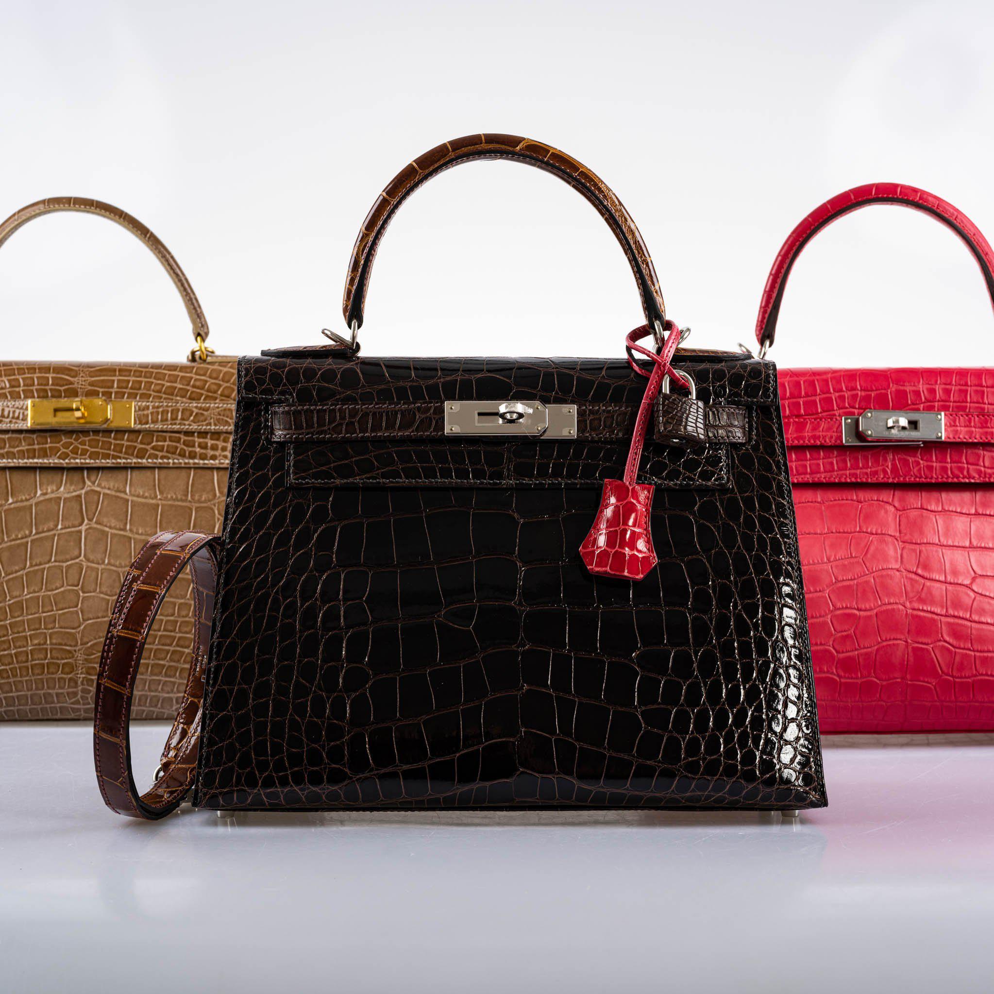 Hermes Kelly 28 Sellier Macassar, Ebene, Miel and Rose Extreme Alligator Palladium Hardware - 2021, Z - Image 11