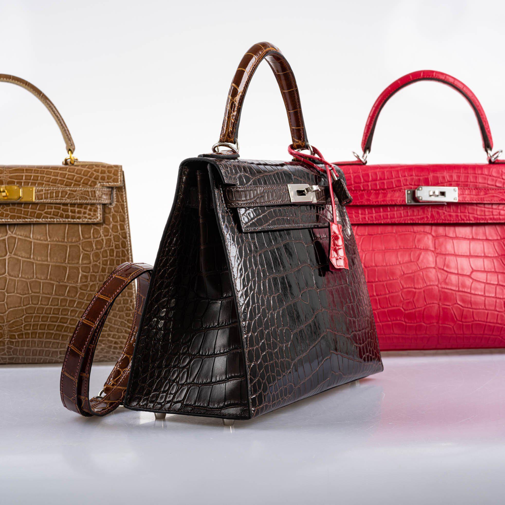 Hermes Kelly 28 Sellier Macassar, Ebene, Miel and Rose Extreme Alligator Palladium Hardware - 2021, Z - Image 9