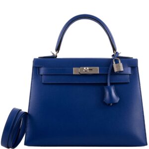 Hermes Kelly 28 Sellier Blue Electric Tadelakt