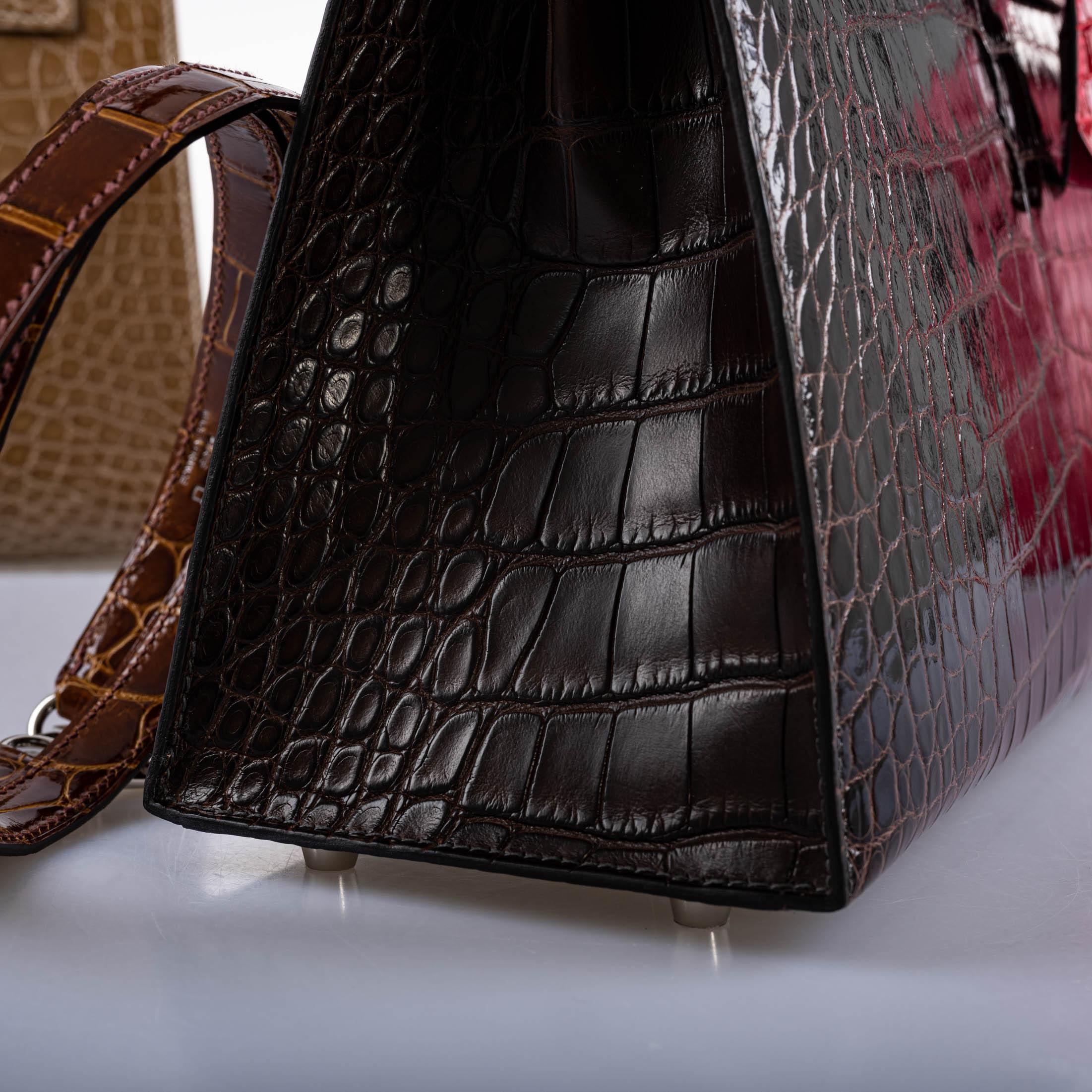 Hermes Kelly 28 Sellier Macassar, Ebene, Miel and Rose Extreme Alligator Palladium Hardware - 2021, Z - Image 8