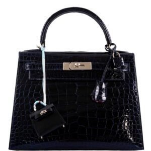 Hermes Kelly 28 Sellier Verso Blue Marine Palladium Hardware - 2019, D