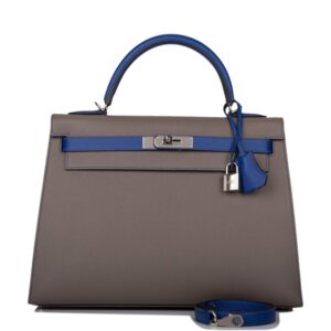 Hermes Kelly 32 Bi-Color Etain Bleu Electric